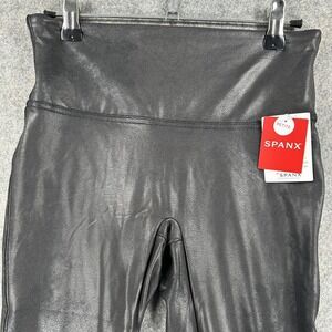 Spanx Leggings Womens Medium Black Faux Leather High Rise Shaping Petite 2437Q
